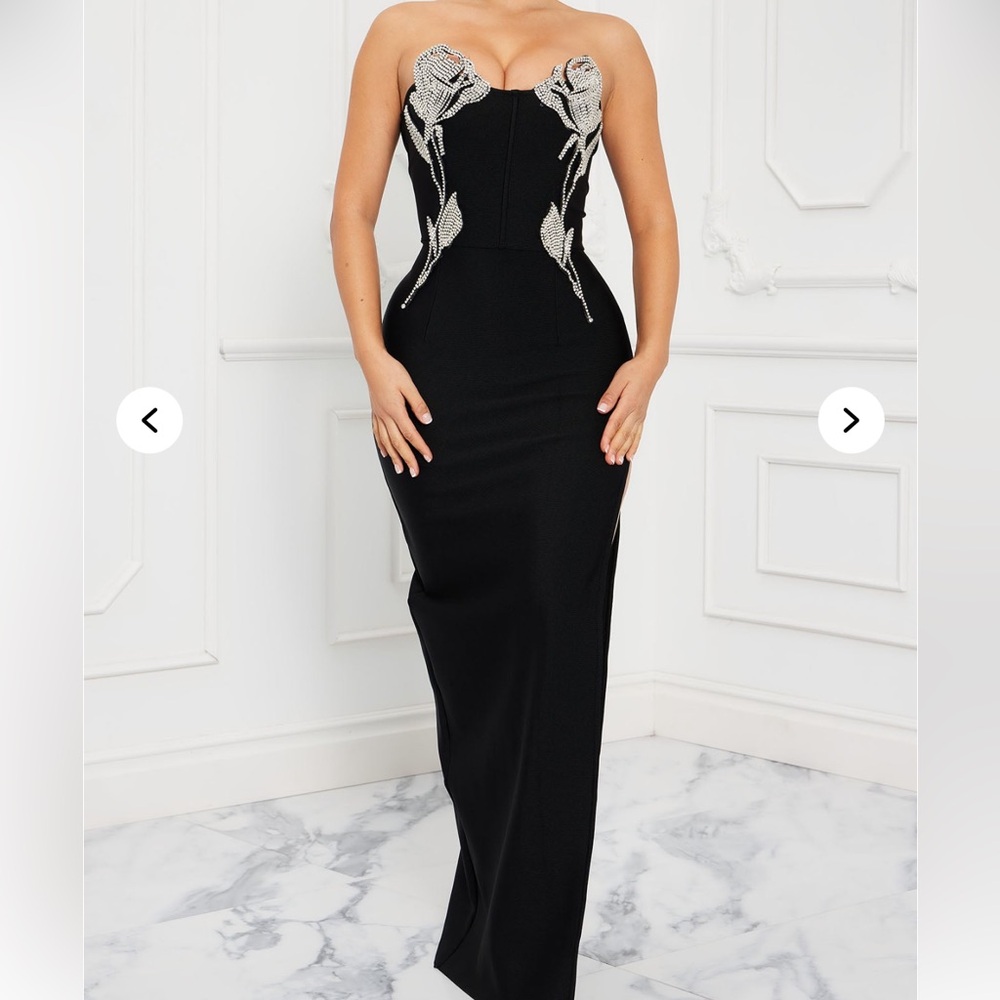 NWTS Fashion Nova Oscars Lady Embellished Maxi Dress - Black Size XS